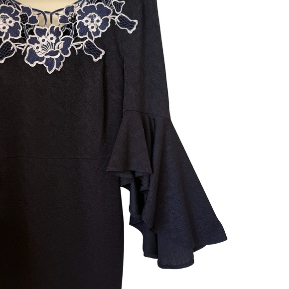 VfEmage Little Black Floral Applique Ruffle Sleeve Cocktail Dress Small - Picture 8 of 10